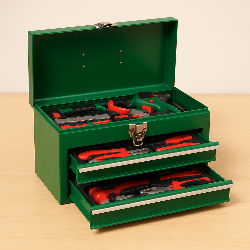 Cassetta degli attrezzi con avvitatore a batteria